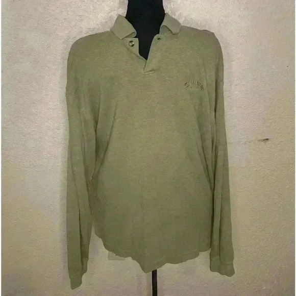 Callaway Golf men’s embroidered long‎ sleeve 3 button ultra soft khaki polo sz L - Picture 1 of 8